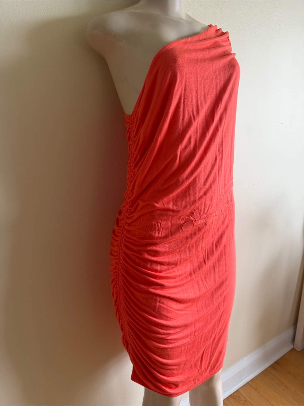 a new day One-Shoulder Ruched Coral-Red Dress - Picture 2 of 9